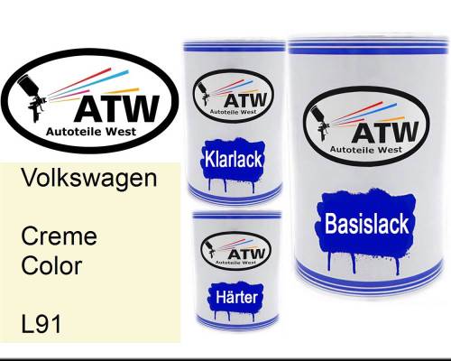 Volkswagen, Creme Color, L91: 500ml Lackdose + 500ml Klarlack + 250ml Härter - Set, von ATW Autoteile West.
